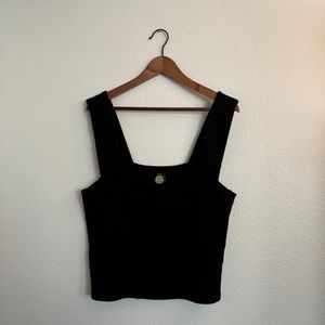 Anthropologie Daily Practice Textured Square Neck Tank Top Black Size L